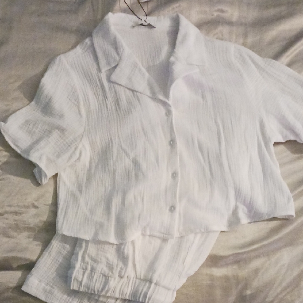 Fashion Nova White Button-Up Set